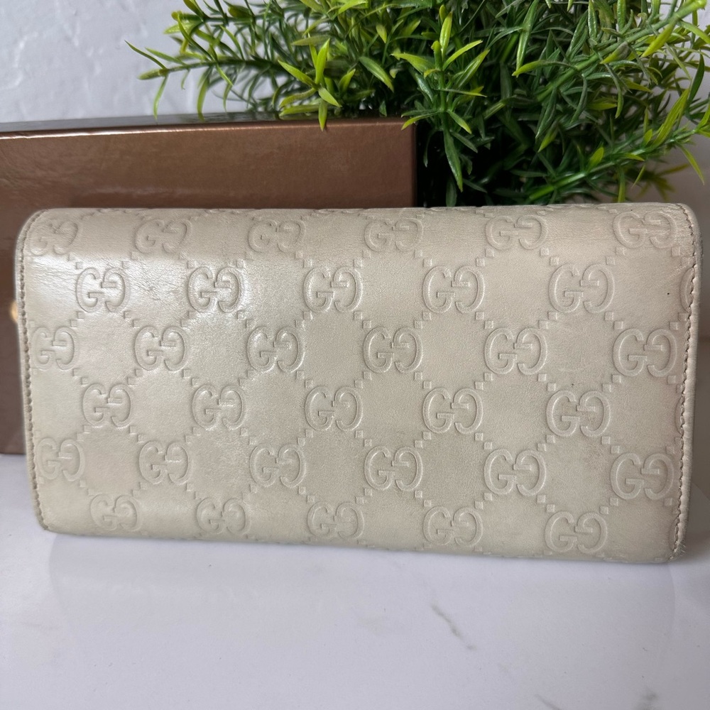 Gucci Guccissima Monogram Ivory Leather Lovely Heart Continental Long Wallet - Picture 4 of 14